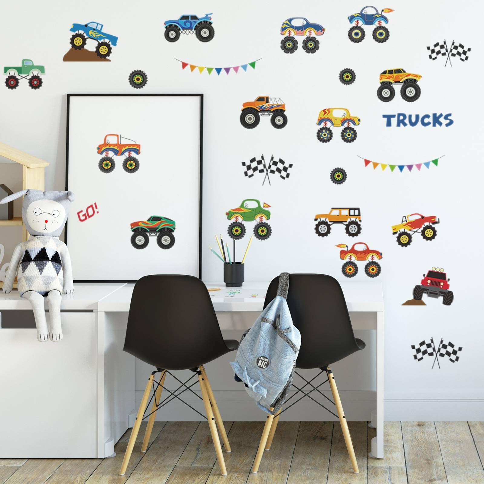 25 Pieces Monster Truck Stickers Wall Decals Wall Stickers for Bedroom for Living Room Kids Bedroom Baby Nursery Playroom Wall Decor