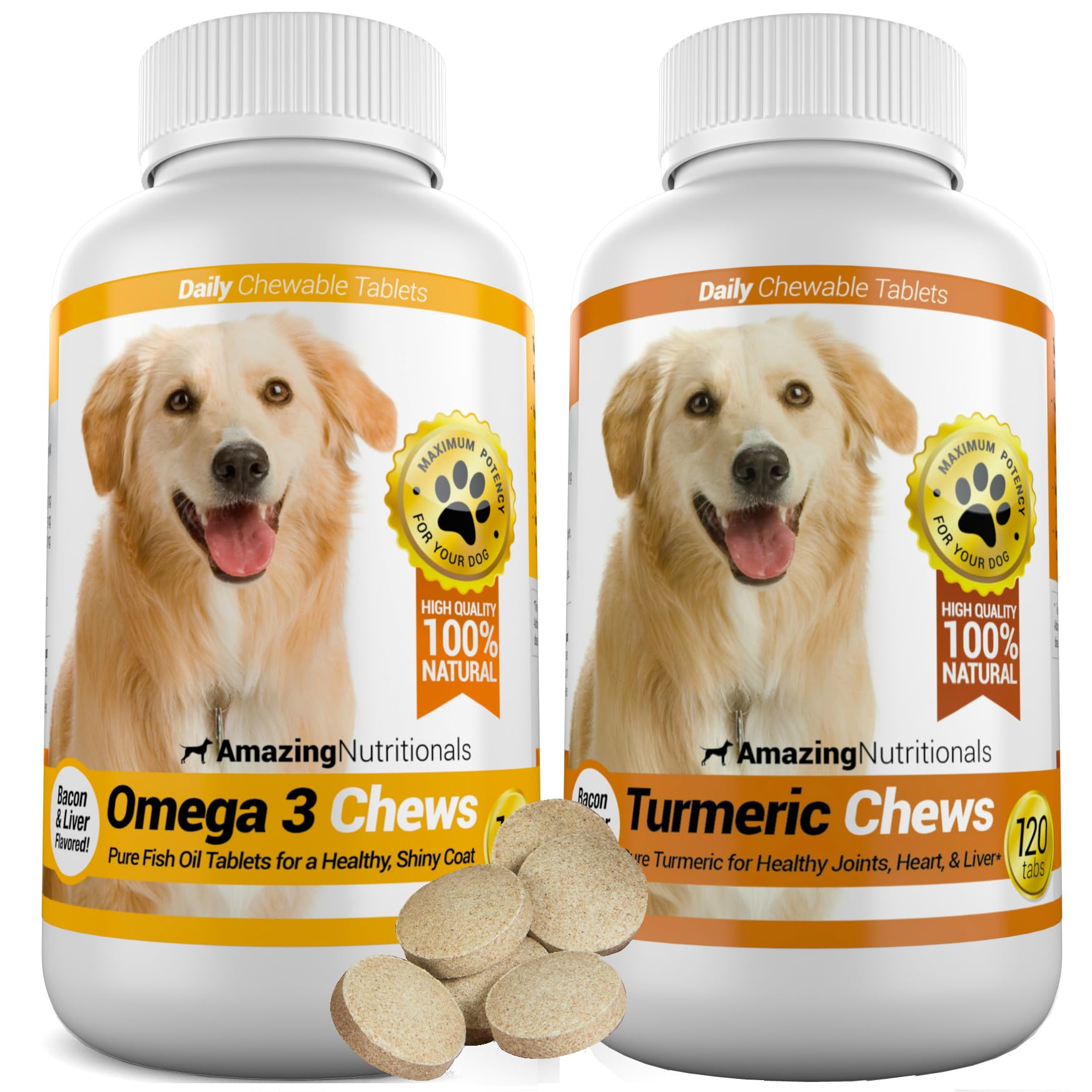 Amazing Turmeric for Dogs and Omega 3 Fish Oil for Dogs Bundle