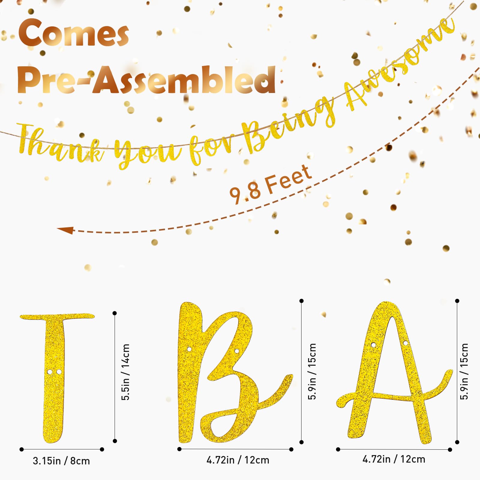 Thank You for Being Awesome Banner, Pre-Strung Glitter Gold Inspirational Appreciation Banner for Teacher, Employee, Best Friend, Coworkers Party Decorations