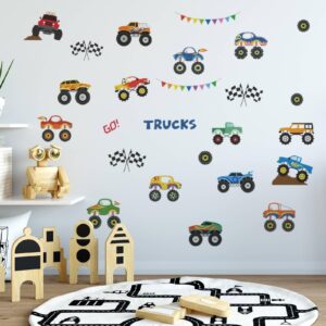 25 Pieces Monster Truck Stickers Wall Decals Wall Stickers for Bedroom for Living Room Kids Bedroom Baby Nursery Playroom Wall Decor