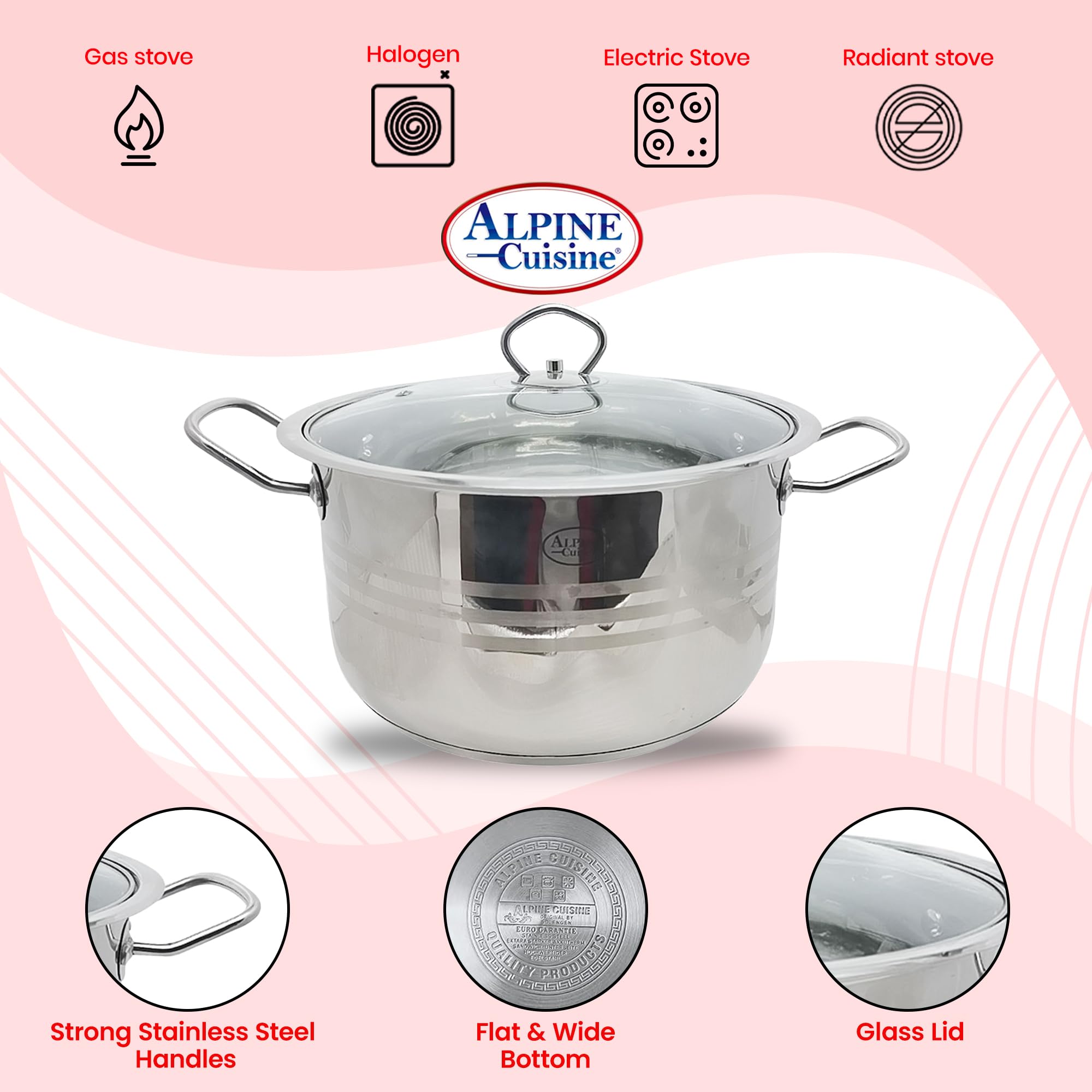 Alpine Cuisine Stainless Steel Dutch Oven with Lid 3.5 Quart & Easy Cool Handle, Food Grade Stainless Steel Heavy Duty, Commercial Grade Healthy Cookware kitchen Dutch oven