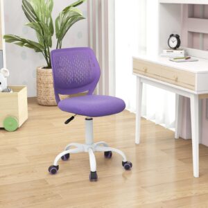 Giantex Kids Desk Chair, Children Armless Study Chair with Adjustable Height, Ergonomic Kids Office Chair with Wheels, Rolling Swivel Mesh Task Desk Chair for Girls Boys Teens, Purple