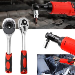 Hoypeyfiy 3/8" Cordless Electric Ratchet Wrench, 12V 40Ft-lbs Power Ratchet Tool Kit with 400RPM, 2 Packs 2.0Ah Lithium-Ion Batteries, 10 Sockets, LED Light