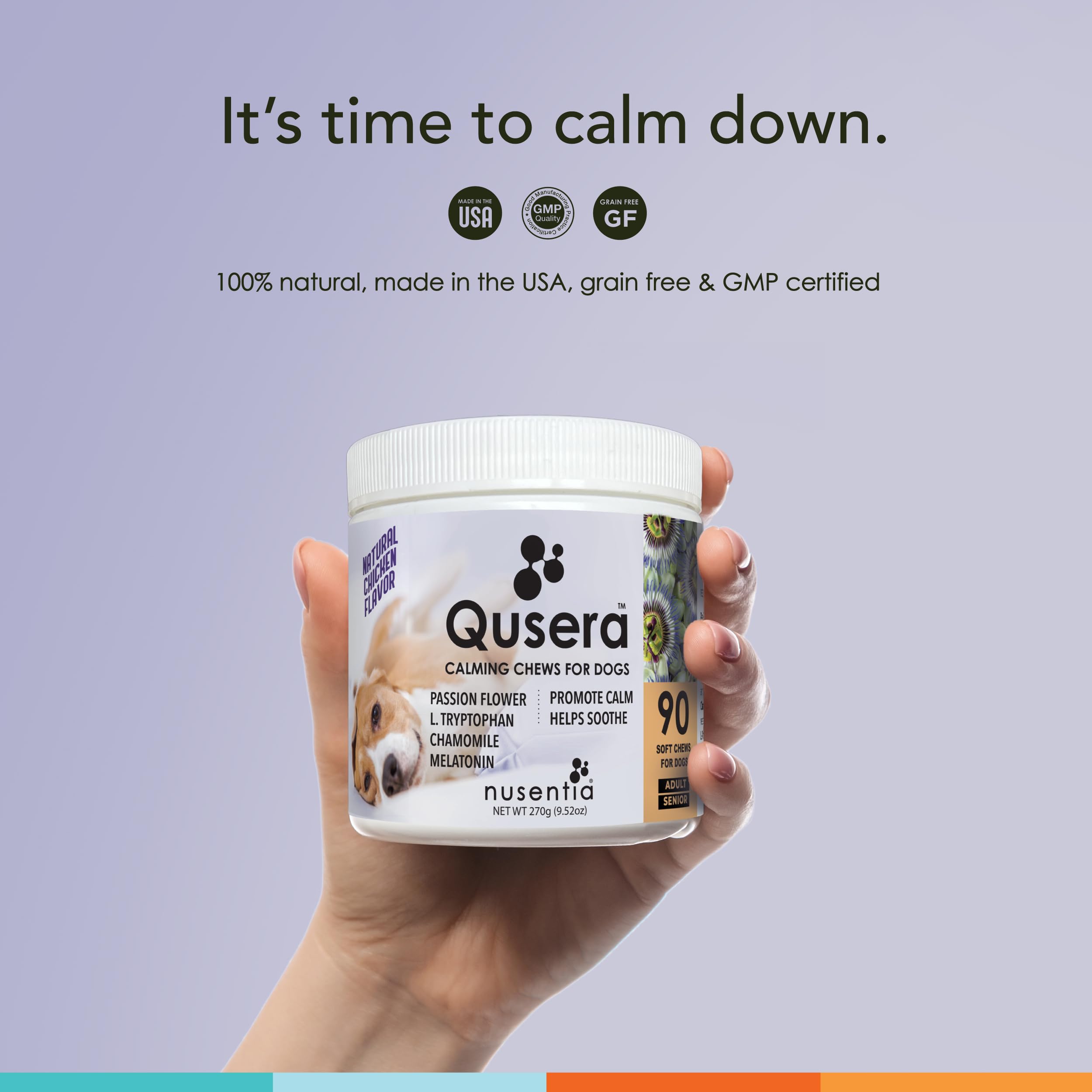 NUSENTIA Qusera Calming Dog Chews (90ct), Natural Calming Aid for Dogs, Vet Formulated, 30 Day Supply