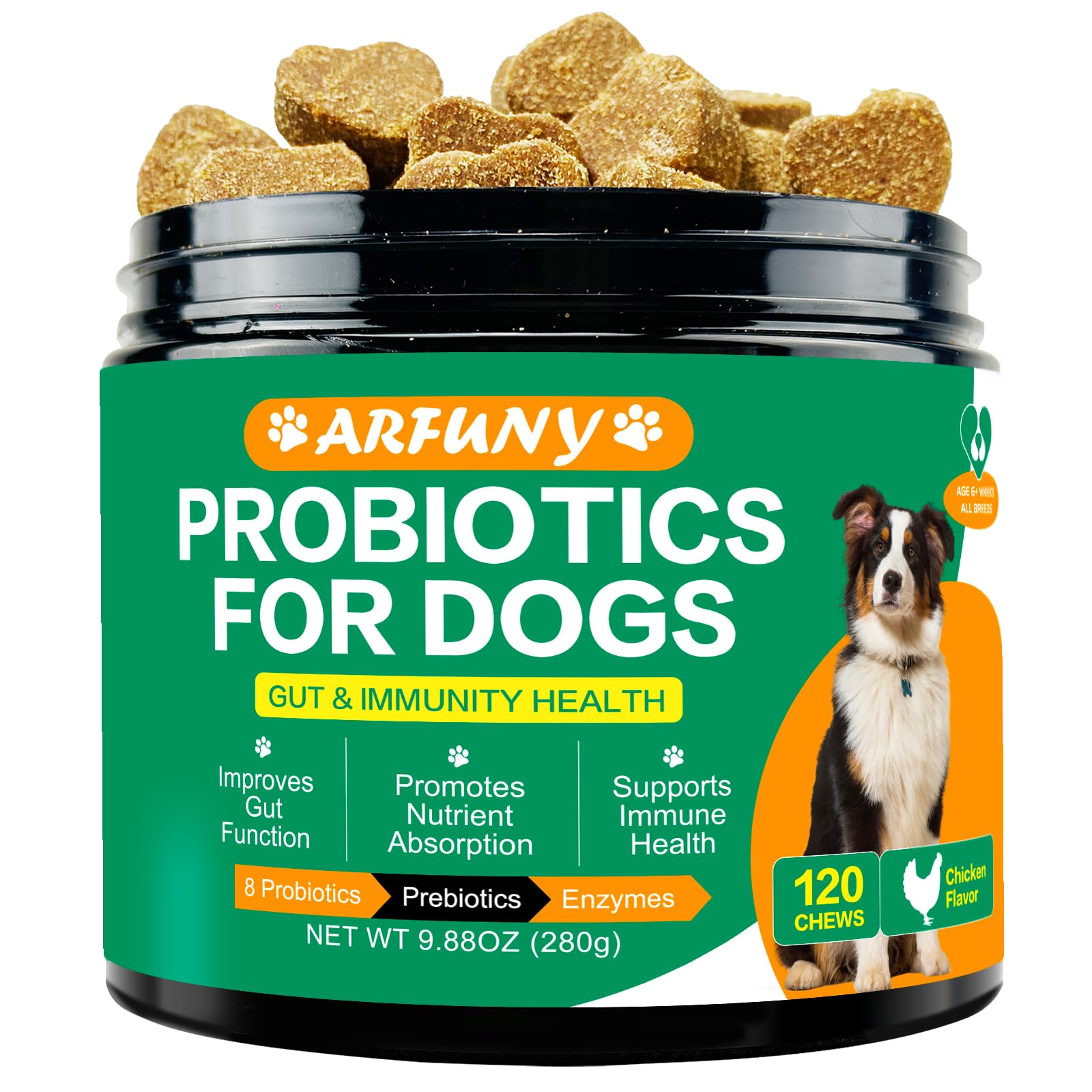 Probiotics Chews for Dogs with Prebiotic & Digestive Enzymes,Support Gut Health, Digestion, Immunity, Relief Seasonal Allergies, Diarrhea, Constipation (Chicken Flavor / 120 Chews)