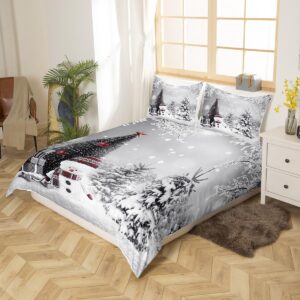 Erosebridal Snowman Bedding Set 3 Piece Happy New Year Xmas Duvet Cover Winter Themed Comforter Cover Merry Christmas Themed Bedspread Cover for Girls Boys Kids Christmas Eve Bedding Queen Size