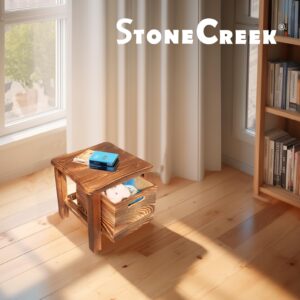 CONSDAN StoneCreek Stool with Storage Drawer, Solid Wood Storage Stool with Rounded Edges, Built-in Storage Drawer, Ideal for Living Room, Bedroom, or Entryway, No Assembly Needed