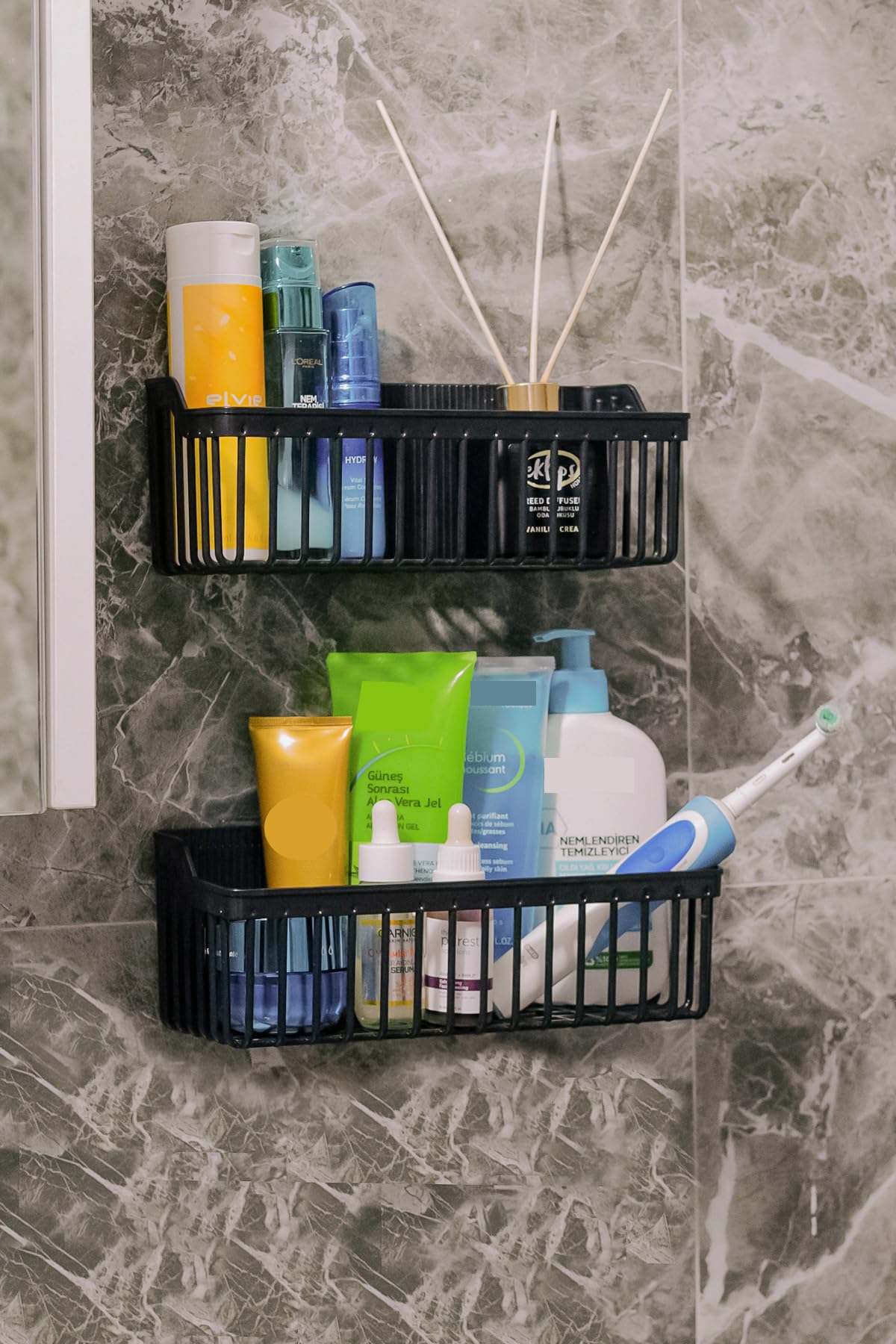 ATA HOME Shower Caddy Bathroom Shelves, Black Hanging Shower Organizer, 2-Pack Large Capacity No Drilling Easy Installation with Adhesive, Shower Shelf for Inside Shower ABS