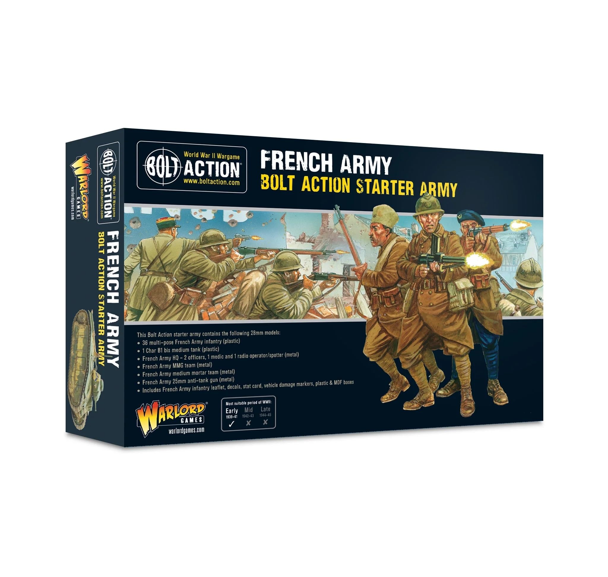 Warlord Bolt Action French Army Starter Army 1:56 Tabletop Miniatures - Plastic Paintable Miniature WWII Soldiers Set, Unpainted Table Top 28mm Military Minifigures for Adults - Gaming Figurines Pack