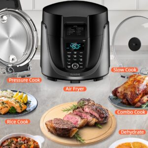 Nuwave Duet Electric Pressure Cooker & Air Fryer Combo, 450 IN 1 Slow Cooker & Grill with Integrated Digital Temp Probe, 6qt SS Pot, Adjustable High/Low Pressure, Built-in Sure-Lock Safety Tech