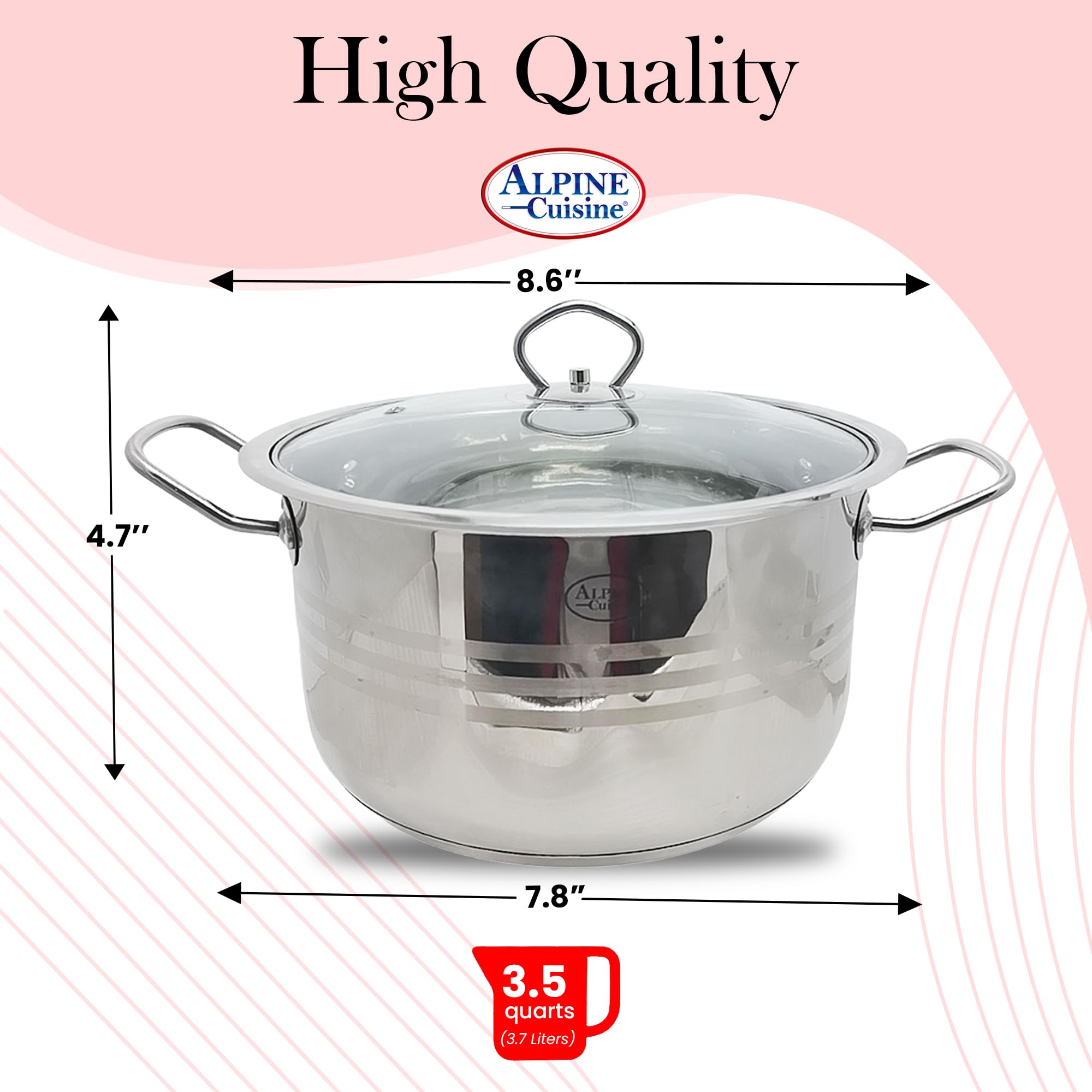 Alpine Cuisine Stainless Steel Dutch Oven with Lid 3.5 Quart & Easy Cool Handle, Food Grade Stainless Steel Heavy Duty, Commercial Grade Healthy Cookware kitchen Dutch oven