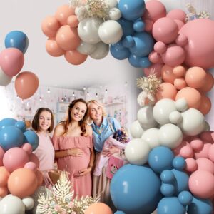 Dusty Pink Blue Balloon Arch Kit, Slate Blue Pink Sand White Balloon Garland Kit, Blush Nude Cream Balloons for Baby Shower Birthday Christening Baptism Boho Bridal Shower Anniversary Party Decoration