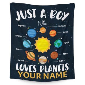 custom planet blanket with name for kids - soft, fuzzy & cozy - 30"x40" lap size kids throw blanket for couch, office - blue cute warm blankets gifts