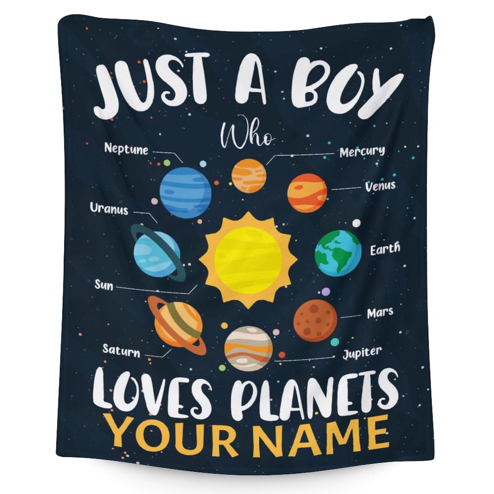 Custom Planet Blanket with Name for Kids - Soft, Fuzzy & Cozy - 30"x40" Lap Size Kids Throw Blanket for Couch, Office - Blue Cute Warm Blankets Gifts