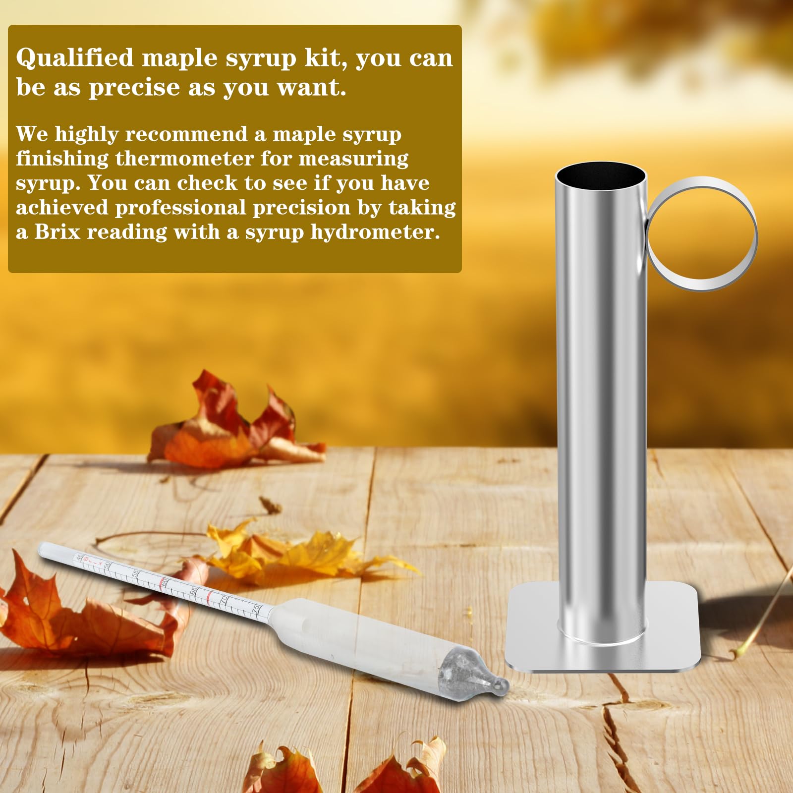 Maple Syrup Hydrometer Test Cup kit, Measures Sugar Content in The Syrup, Stainless Steel Maple Syrup Equipment, Design for Maple Syrup Supplies, Easy to Read and Accurate, with Cleaning Brush