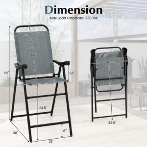 COSTWAY 2 Pieces Patio Folding Bar Chairs, High Top Patio Bar Chair with Metal Frame & Footrest, Outdoor Bar Height Chairs for Balcony, Garden & Poolside (1, Blue)