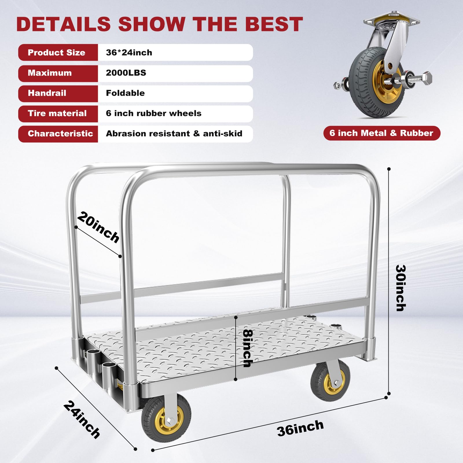 Folding Platform cart Dolly cart Push Cart Dolly Moving Platform (2000LBS 2IN1 (36X24 INCH))