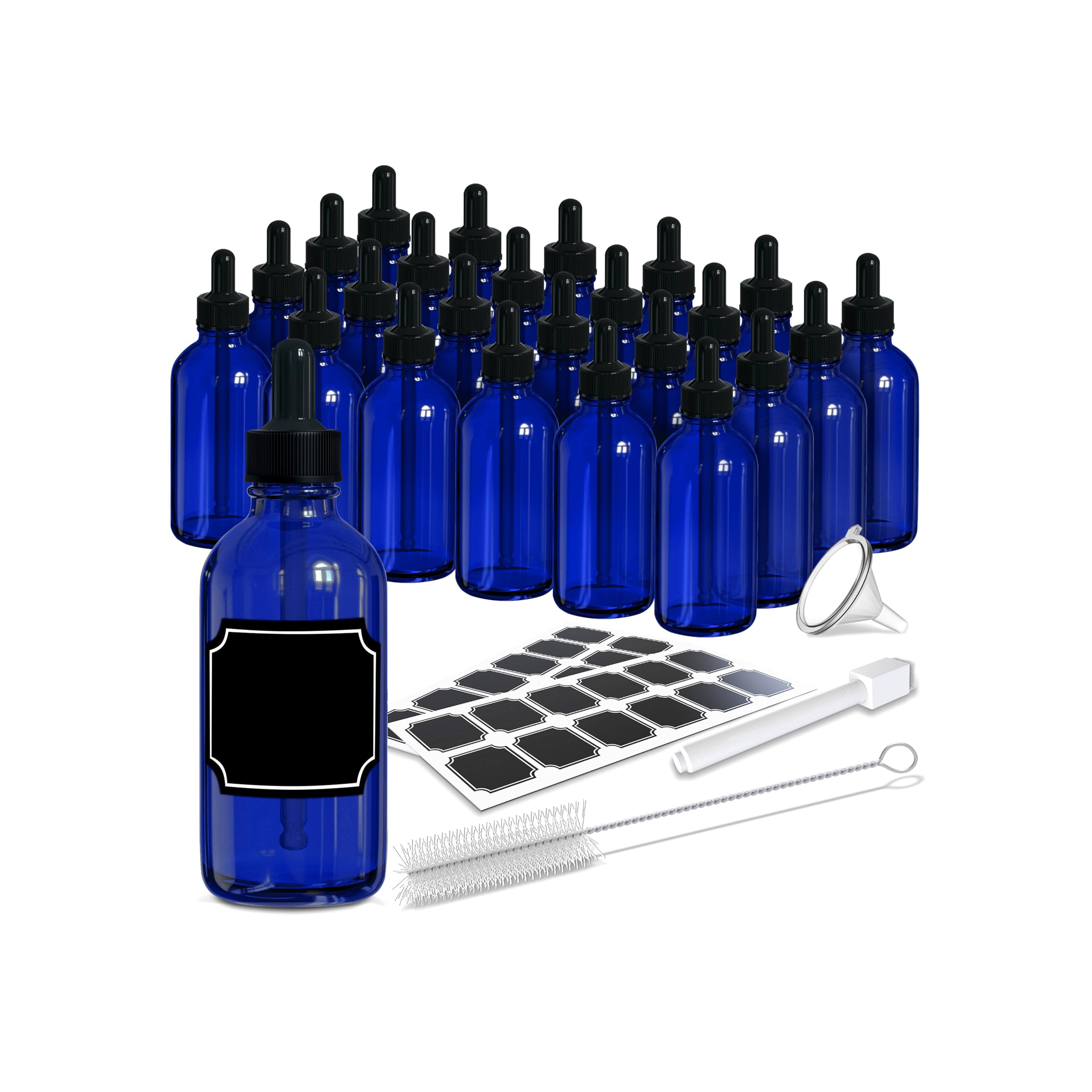 Nevlers 24 PK Glass Bottle with Dropper 4 oz | Leakproof Cobalt Blue Tincture Bottles with Dropper | The Medicine Dropper Bottle 4oz Includes Droppers for Oils & Accessories| Glass Dropper Bottle 4 oz