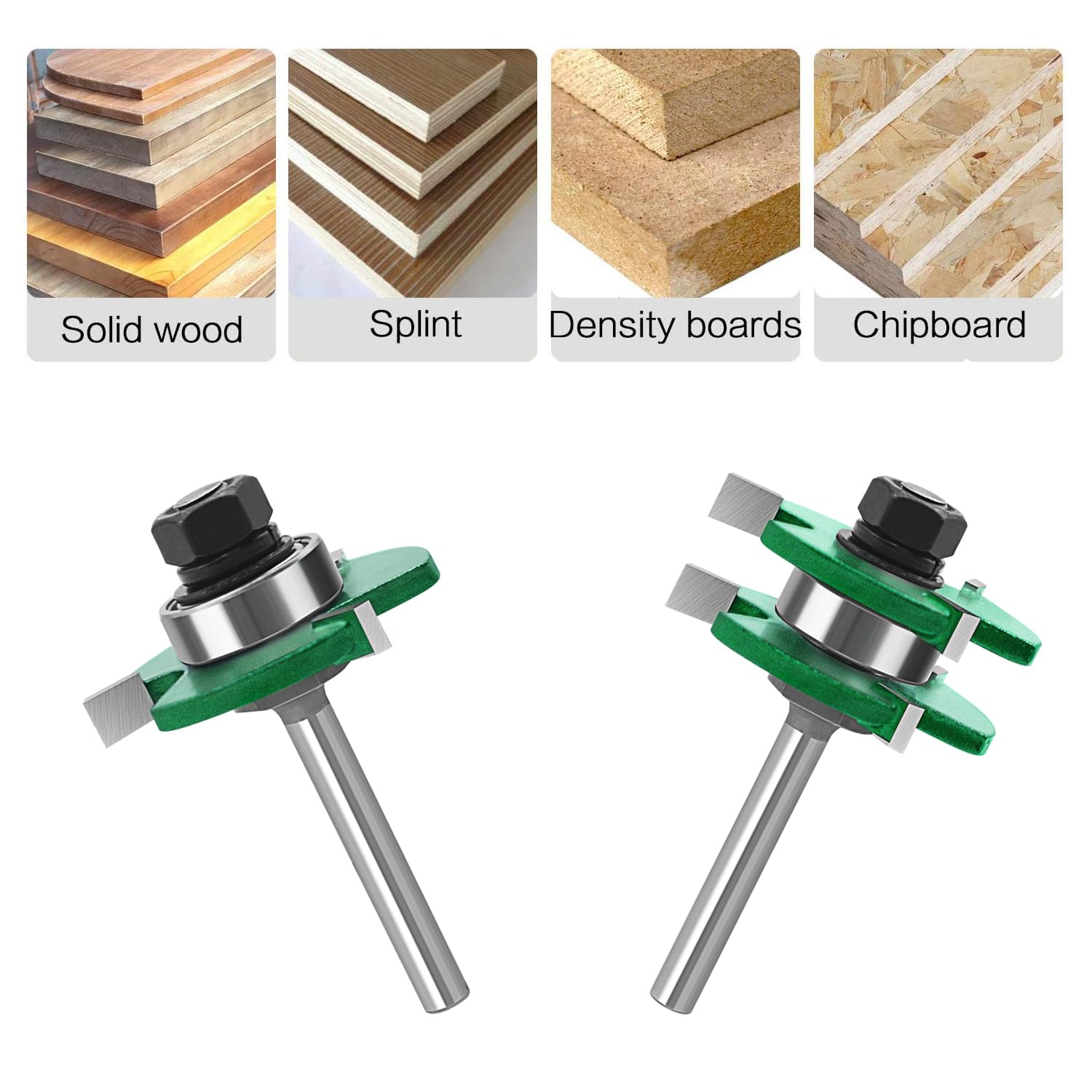 TOTOWOOD Pro Tongue and Groove Router Bit Set of 2 Pieces 1/4 Inch Shank Router Bit Set 3 Teeth Adjustable T Shape Wood Milling Cutter (Tongue and Groove Router Bit 1/4 Shank)