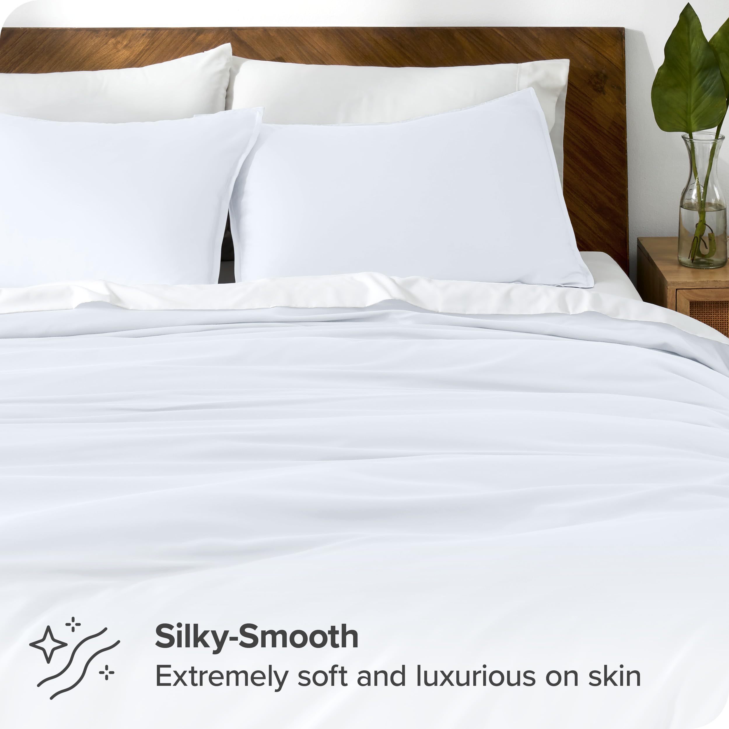 Bare Home Tencel Duvet Cover Set - Lyocell Derived from Eucalyptus - Full/Queen Size - Ultra Soft 3 Piece Bedding Duvet Cover & Pillow Shams (Full/Queen, White)