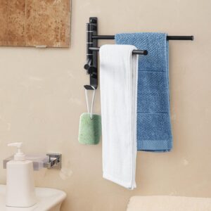 MyGift 3 Tier Premium Wall Mounted Swivel Towel Bars and Hanger Hook in Matte Black Stainless Steel Finish, Ultra Modern Hotel Series Bathroom Rack for Hanging Bath Towels