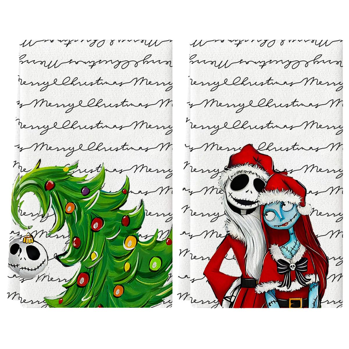 Yarcooly Nightmare Before Christmas Dish Towels for Kitchen Merry Christmas Decorations for Home Kitchen Merry Christmas Xmas Decorations Zero Decor Towels Set Dish Towel Set of 2 18x26 Inch