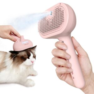 l&w bros. cat steam brush for shedding self cleaning steamy cat brush cats hair grooming brush misting cat steamer brush for long haired cats(pink)