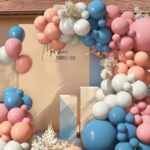 Dusty Pink Blue Balloon Arch Kit, Slate Blue Pink Sand White Balloon Garland Kit, Blush Nude Cream Balloons for Baby Shower Birthday Christening Baptism Boho Bridal Shower Anniversary Party Decoration