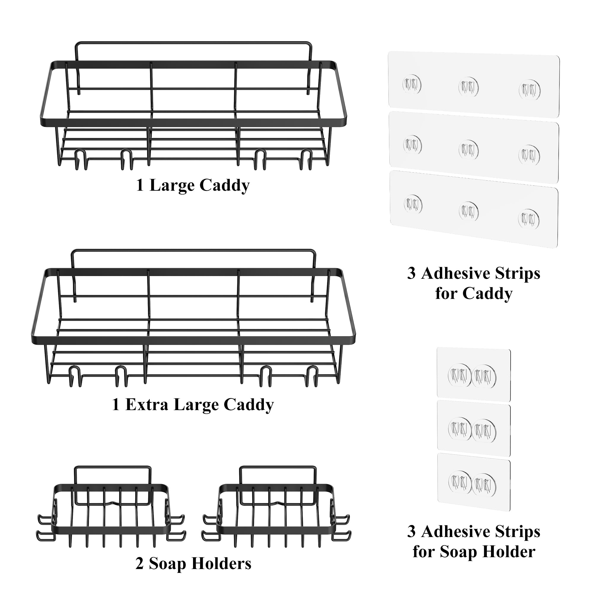 Hleelomi Shower Caddy Shelf Organizer, 4 Pack Adhesive Wall Shower Shelves, Black