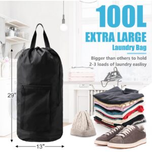 Laundry Bag Backpack,Olosar Extra Large Travel Laundry Bag with Mesh Pocket & Adjustable Shoulder Straps,Dirty Clothes Travel Bag for College Students Dorm,Apartment(Black)