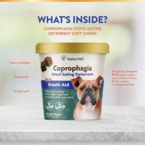 NaturVet – Coprophagia Stool Eating Deterrent Plus Breath Aid – 70 Soft Chews & Quiet Moments Calming Aid – Helps Promote Relaxation, Reduce Stress, Storm Anxiety, Motion Sickness for Dogs – 70 Ct.