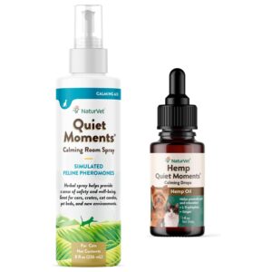 naturvet hemp quiet moments calming drops for cat, 1oz & quiet moments herbal calming spray, 8 ounce - feline