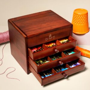 DMC Petite Decorative Wooden Chest With 120 Skeins of Embroidery Thread Essentials Assortment Pack