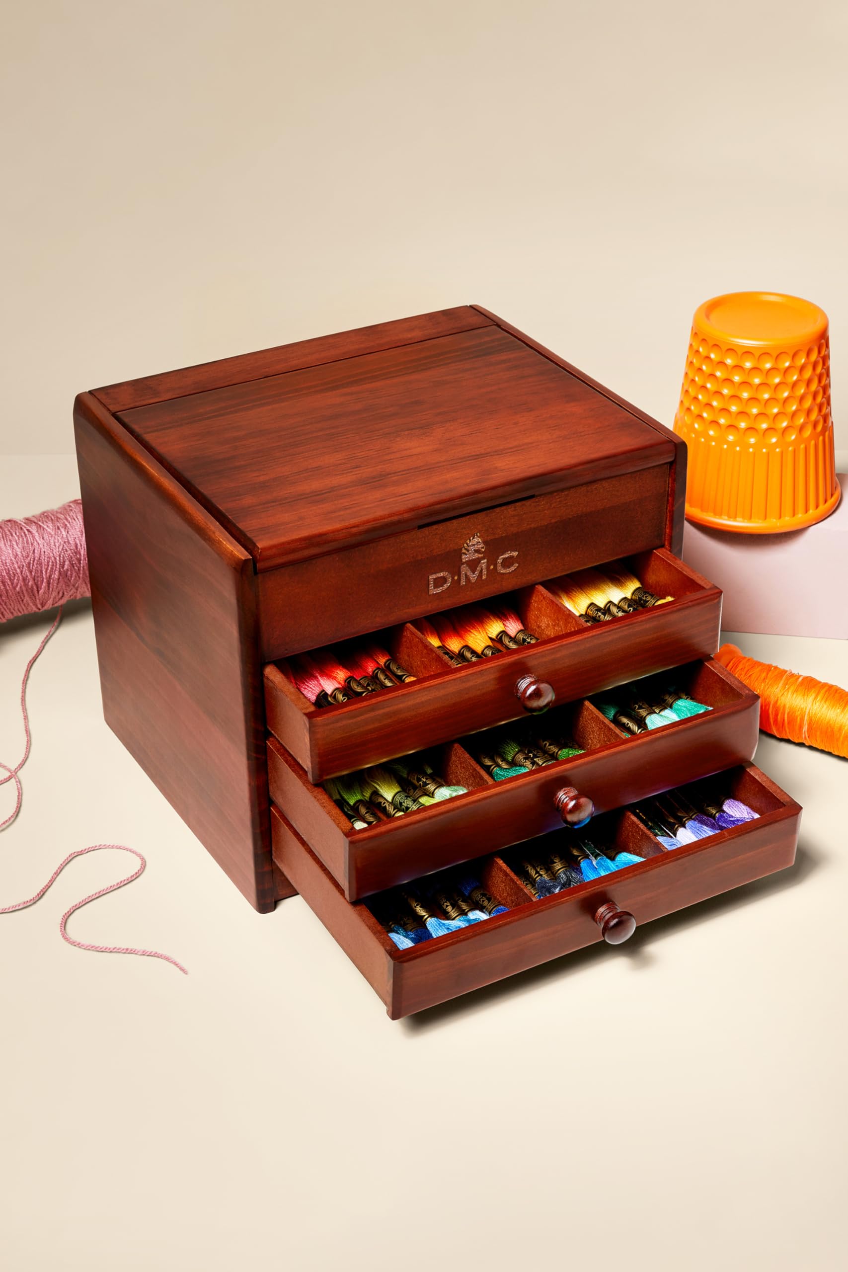 DMC Petite Decorative Wooden Chest With 120 Skeins of Embroidery Thread Essentials Assortment Pack