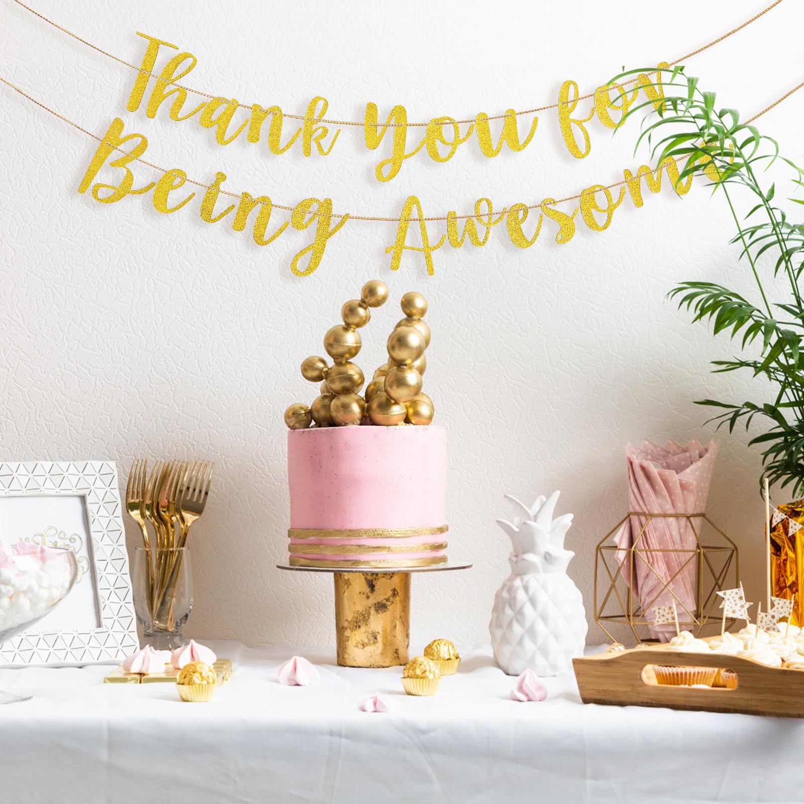 Thank You for Being Awesome Banner, Pre-Strung Glitter Gold Inspirational Appreciation Banner for Teacher, Employee, Best Friend, Coworkers Party Decorations