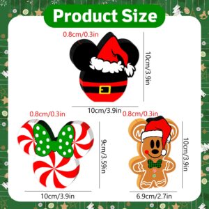 3pcs Mouse Christmas Table Decorations Double-Printed Tiered Tray Sign Xmas Wooden Decor Cute Themed Christmas Home Table Decorations Wood Sign for Winter Holiday Party Supplies