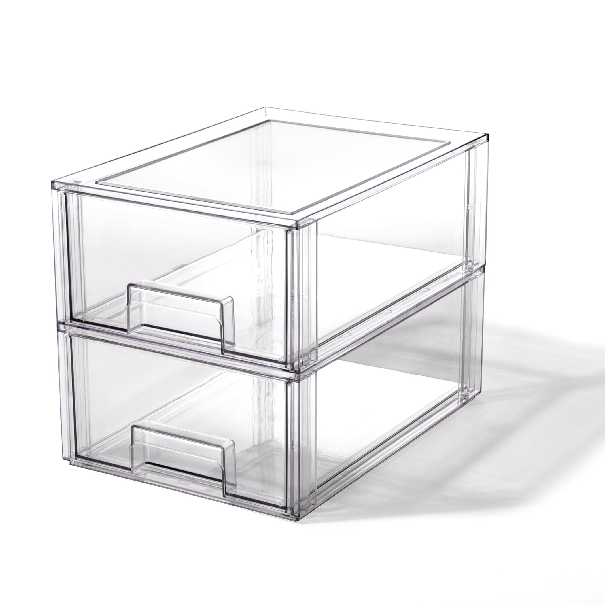 BINO | Stackable Storage Drawers, Large - 2 Pack, Clear | THE CRATE COLLECTION | Storage Bins With Drawers Bathroom Organizers and Storage Organization and Storage Under Sink Organizer Vanity Cabinet