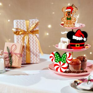 3pcs Mouse Christmas Table Decorations Double-Printed Tiered Tray Sign Xmas Wooden Decor Cute Themed Christmas Home Table Decorations Wood Sign for Winter Holiday Party Supplies