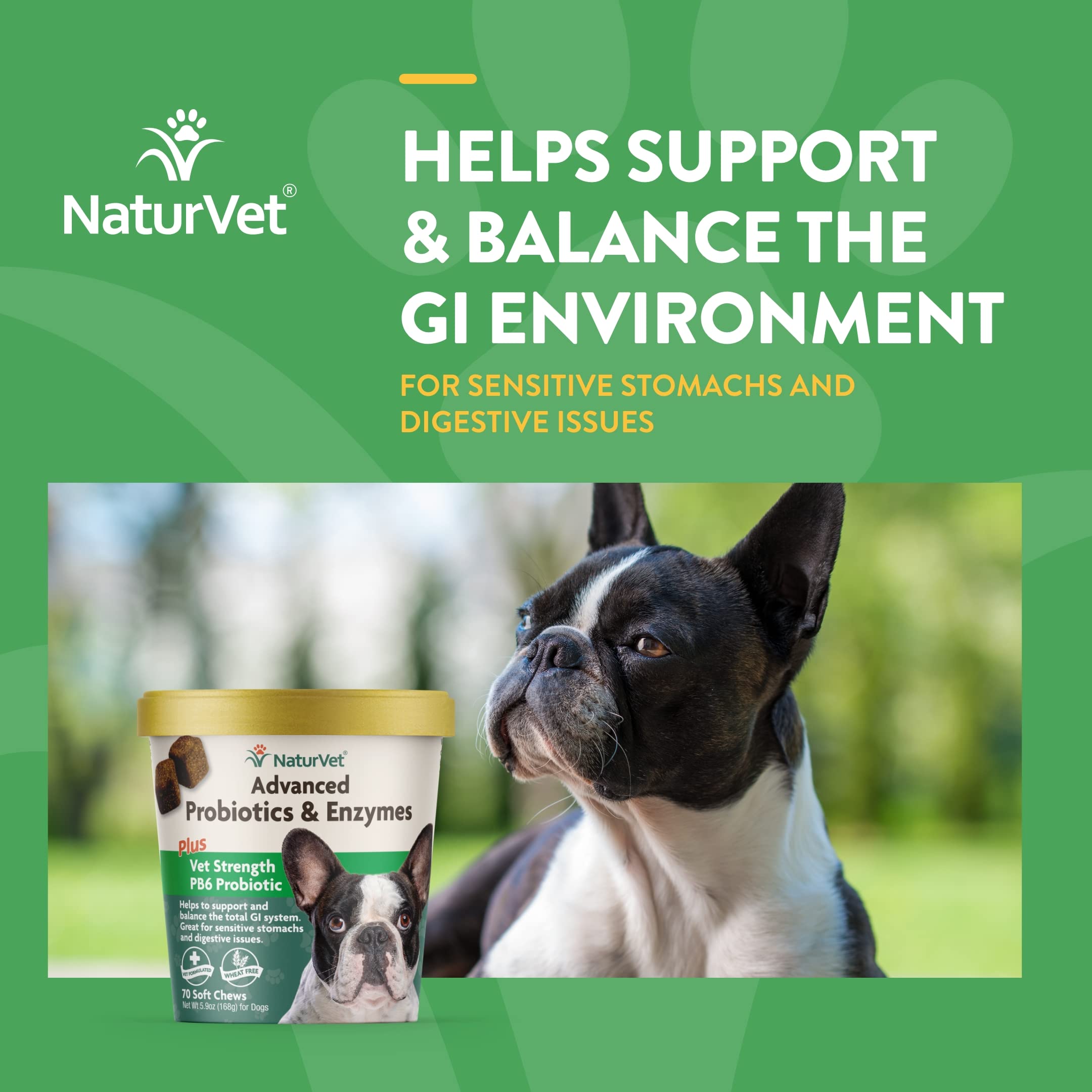 NaturVet – Advanced Probiotics & Enzymes – Supports and Balances Pets with Sensitive Stomachs – 240 ct & All-in-One Dog Supplement - for Joint Support, Digestion, Skin, Coat Care – 240 Soft Chews