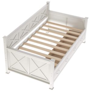 Harper & Bright Designs Twin Size Daybed with 2 Storage Drawers, Wood Twin Sofa Bed X-Shaped Frame, Modern Daybed Frame with Slat Support, Twin Size Bed for Bedroom Living Room (Twin, Cream White)