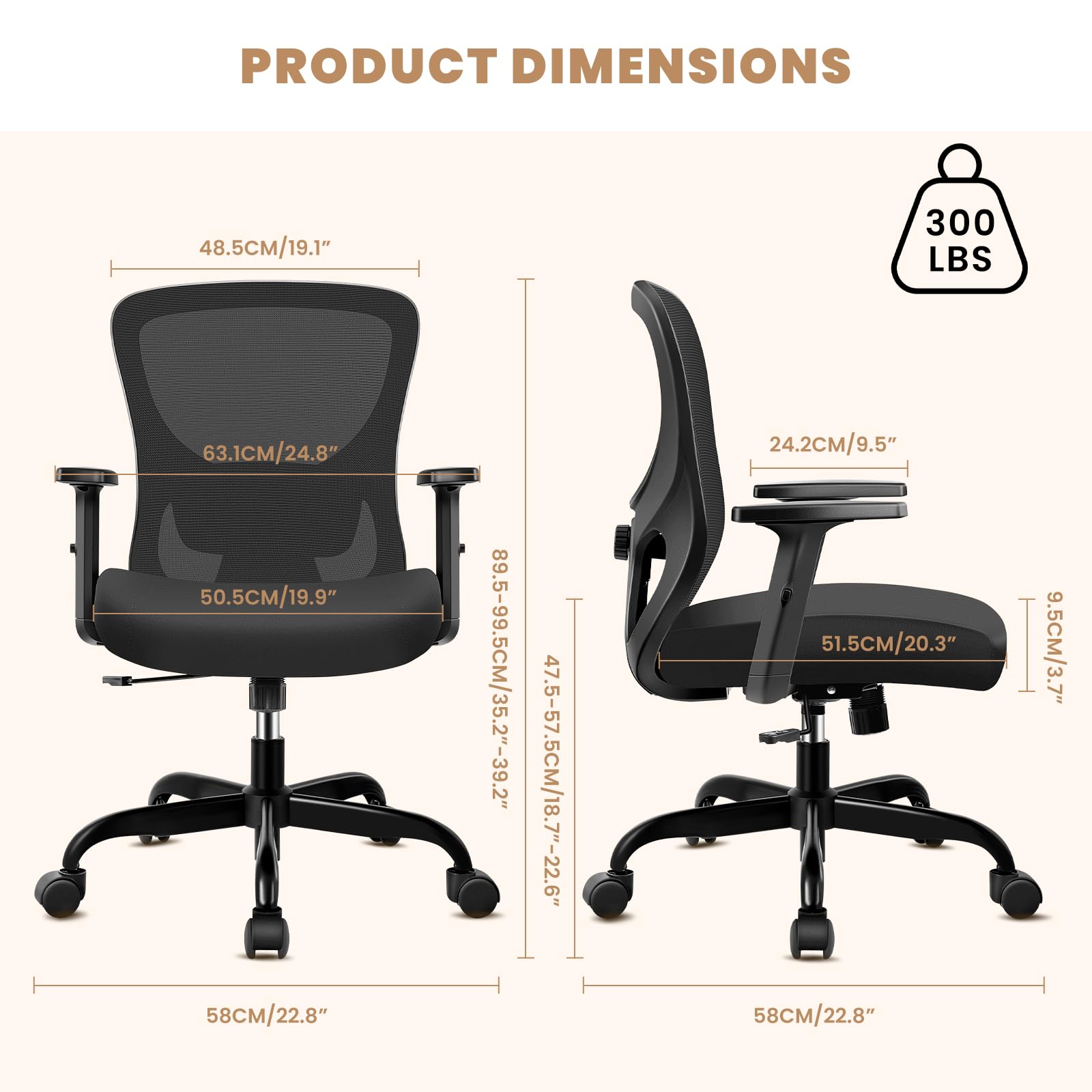 Razzor Office Chair Ergonomic Desk Chair with Adjustable Lumbar Support, Swivel Comfy Computer Chair Heavy Duty Executive Chair for Home Office