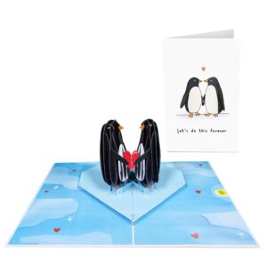 central 23 popup cards for fiance - penguin engagement card 3d - love pop up card for girlfriend boyfriend - anniversary valentines - penguin gifts for him her - wedding cards for bride groom