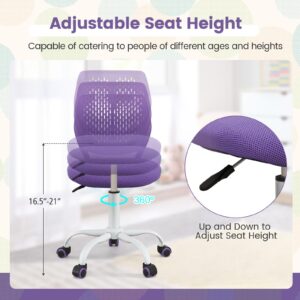 Giantex Kids Desk Chair, Children Armless Study Chair with Adjustable Height, Ergonomic Kids Office Chair with Wheels, Rolling Swivel Mesh Task Desk Chair for Girls Boys Teens, Purple