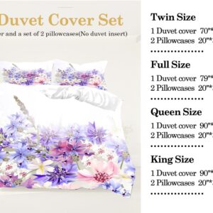 Purple Themed Flower Duvet Cover Set, Vibrant Blooming Bouquet Printed Duvet Cover ,Comfortable And Lightweight 3-piece Bedroom Pillowcase Home Decoration (1 Duvet Cover+2 Pillowcases)-Flower1-King