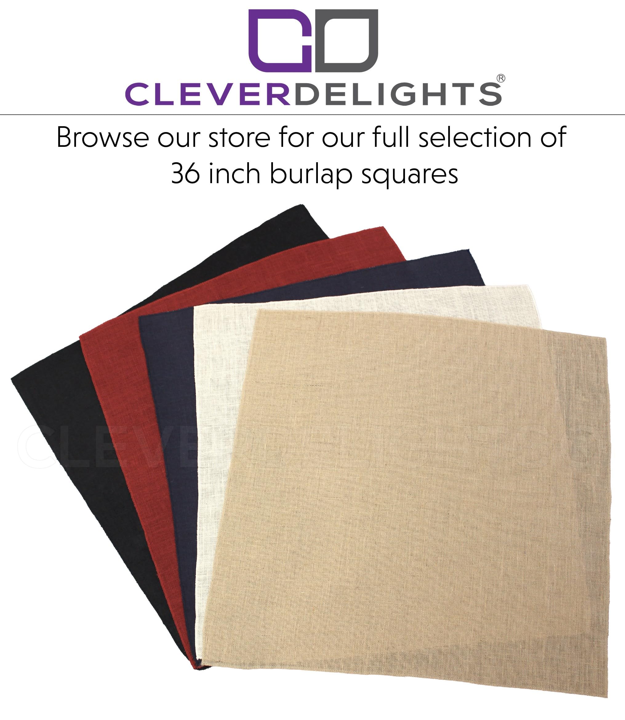 CleverDelights 36 Inch Burlap Squares - 4 Pack - Premium Jute Burlap Fabric - Finished Edges - 36" x 36"