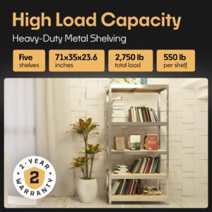 Metalkas Storage Shelves: 5 Storage Shelves Heavy Duty w/ 2,750 lb Total Load Capacity, 550 per Storage Shelf, 71x35x24 Perfect Solution for Your Storage Needs, Adjustable Shelving Unit