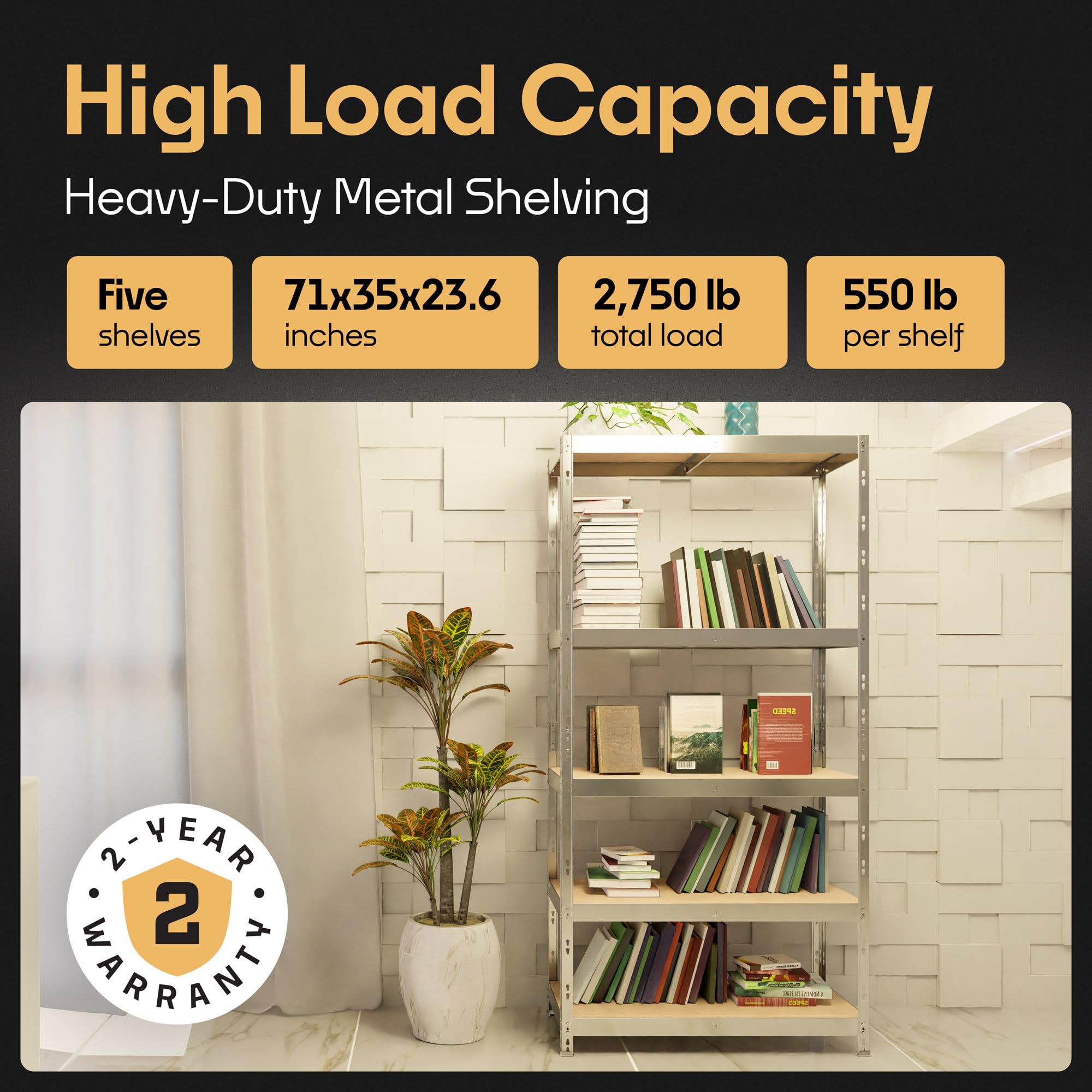 Metalkas Storage Shelves: 5 Storage Shelves Heavy Duty w/ 2,750 lb Total Load Capacity, 550 per Storage Shelf, 71x35x24 Perfect Solution for Your Storage Needs, Adjustable Shelving Unit