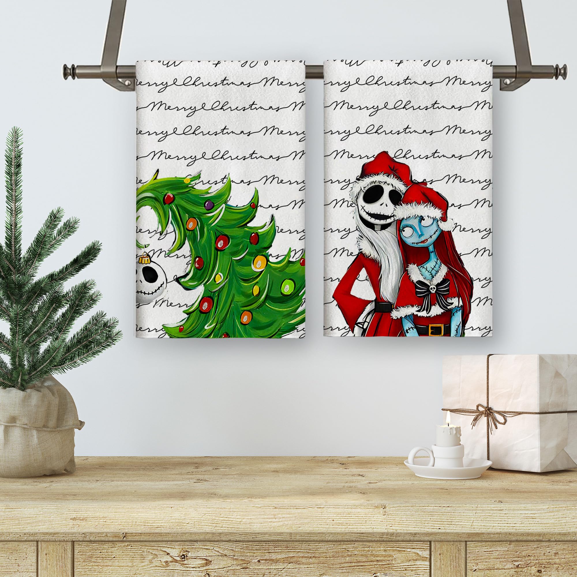 Yarcooly Nightmare Before Christmas Dish Towels for Kitchen Merry Christmas Decorations for Home Kitchen Merry Christmas Xmas Decorations Zero Decor Towels Set Dish Towel Set of 2 18x26 Inch