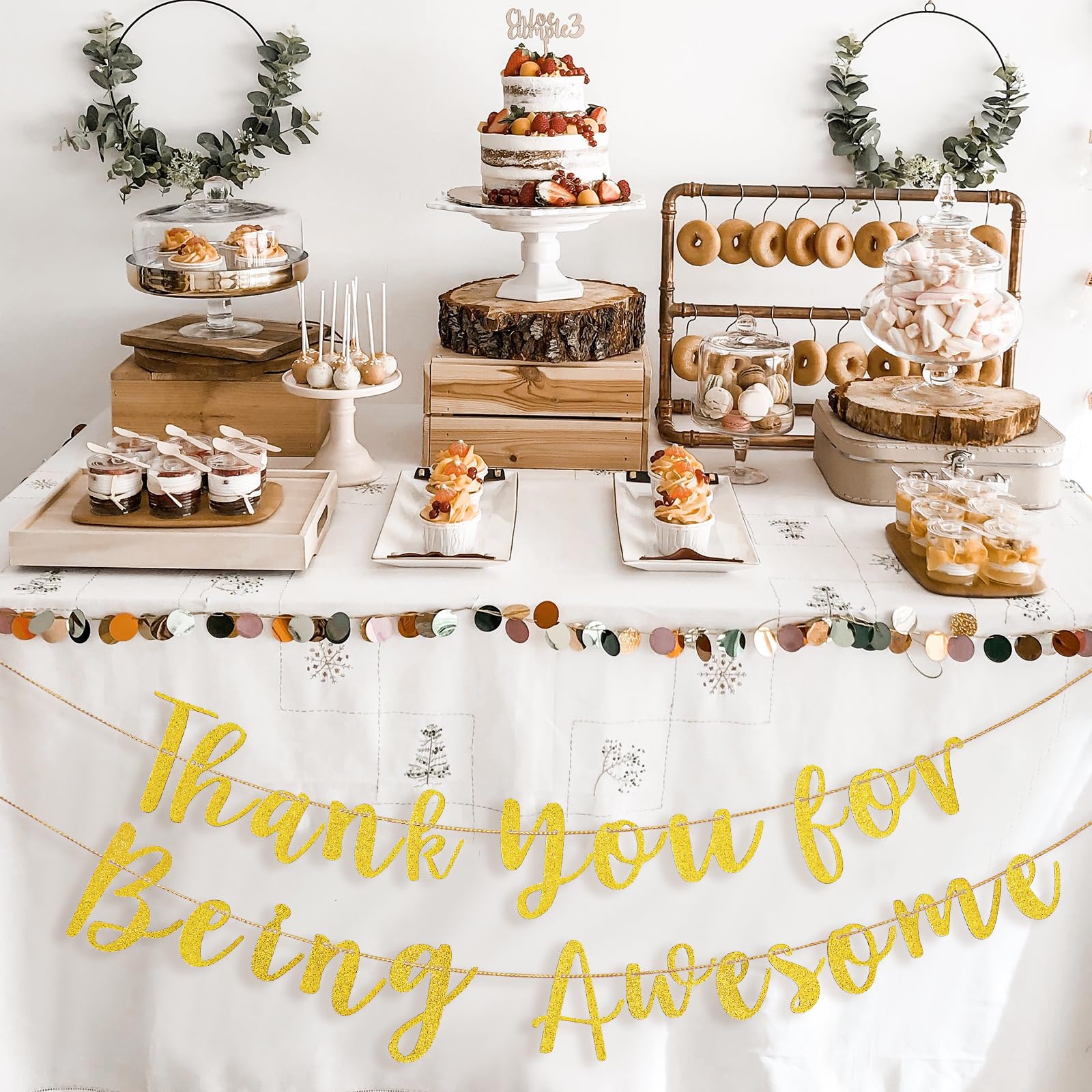 Thank You for Being Awesome Banner, Pre-Strung Glitter Gold Inspirational Appreciation Banner for Teacher, Employee, Best Friend, Coworkers Party Decorations