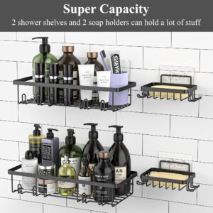 Hleelomi Shower Caddy Shelf Organizer, 4 Pack Adhesive Wall Shower Shelves, Black